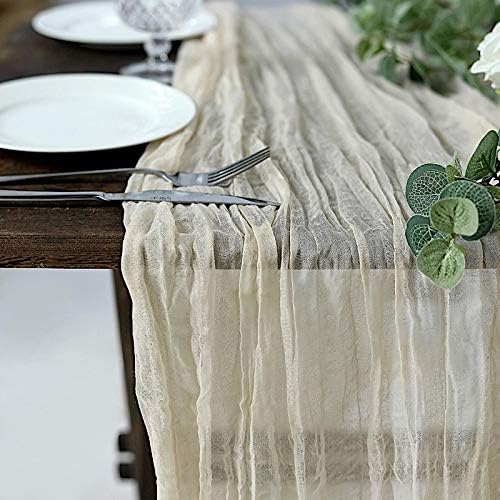 BalsaCircle 10 Foot Cream Cotton Cheesecloth Table Runner