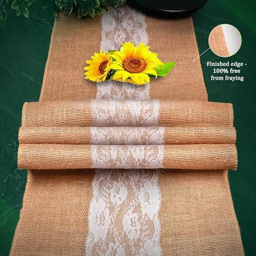Elegant Burlap Lace Table Runner Pack of 3 14x72