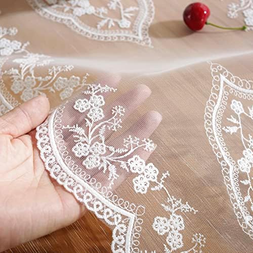 White Lace Table Runner with Flower Embroidery 12x59