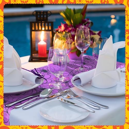 3 Pcs Halloween Table Runner Linen Cobweb Design