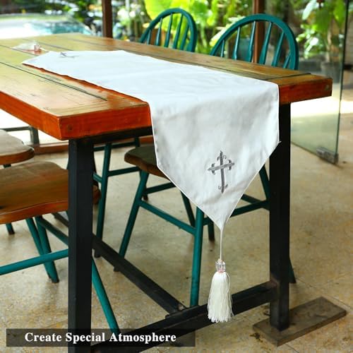 Ohmique White Communion Table Runner with Cross Embroidery