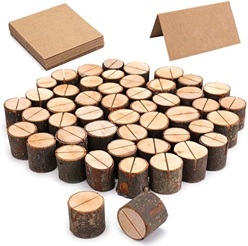 Tosnail 50 Wooden Place Card Holders with Kraft Paper Cards