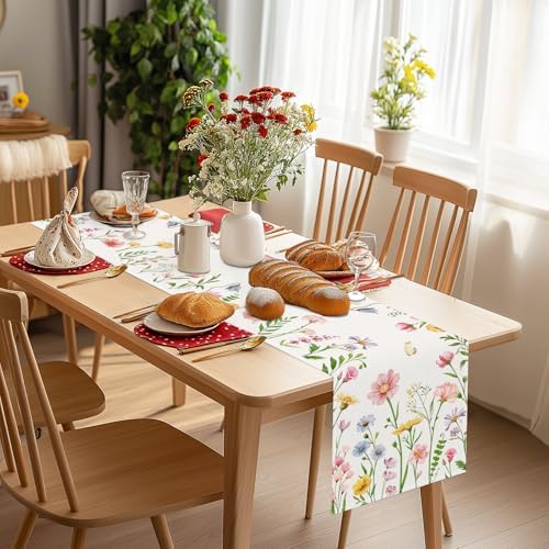Bonhause Spring Floral Table Runner 13x72 Inch