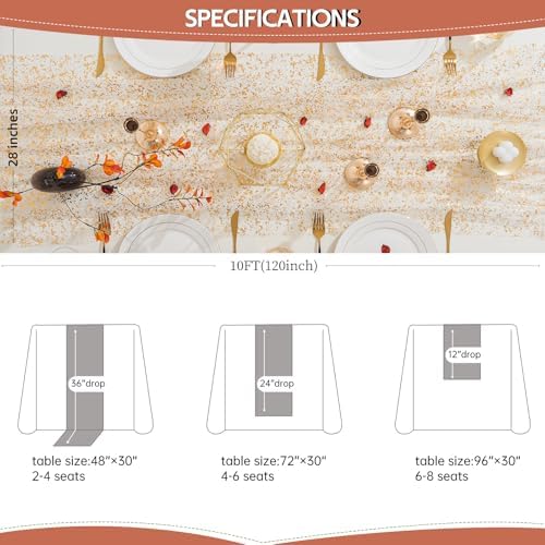 3 Pcs Gold Table Runners with Glitter Metallic Foil