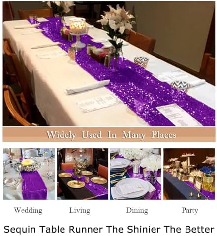 ShiDianYi Purple Glitter Sequin Table Runners 10PCS