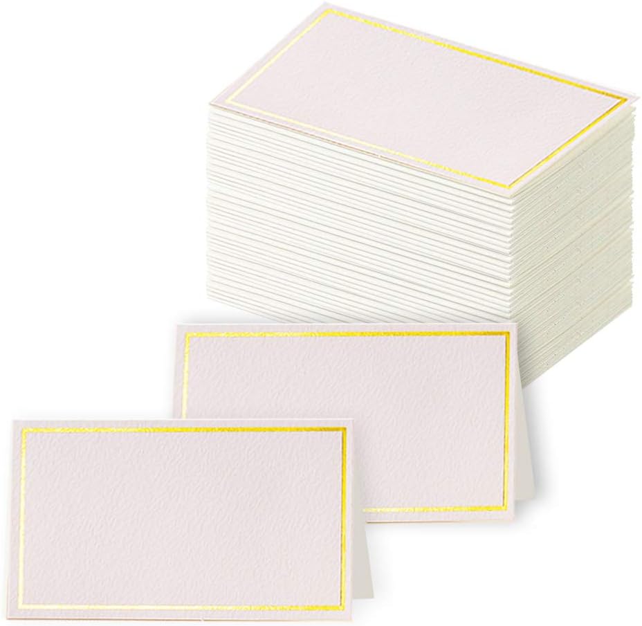 100Pcs Premium Place Cards with Gold Foil Border