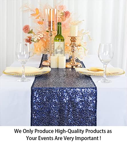 ShinyBeauty Sequin Table Runner 12x108 Inch Navy Blue Wedding Decor