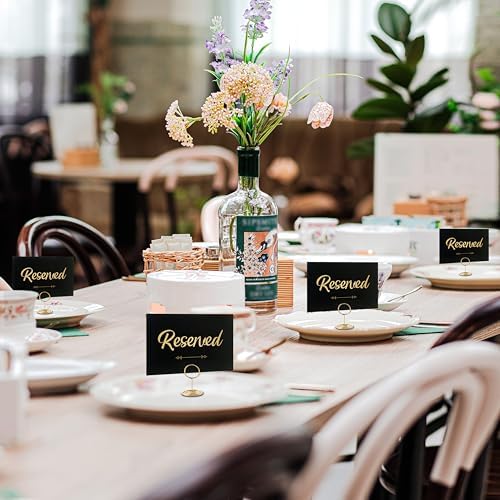 12 Pack Gold Reserved Table Signs with Stand and White Cards