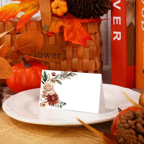 Whaline 100Pcs Fall Place Cards Retro Boho Floral Tented Name Cards