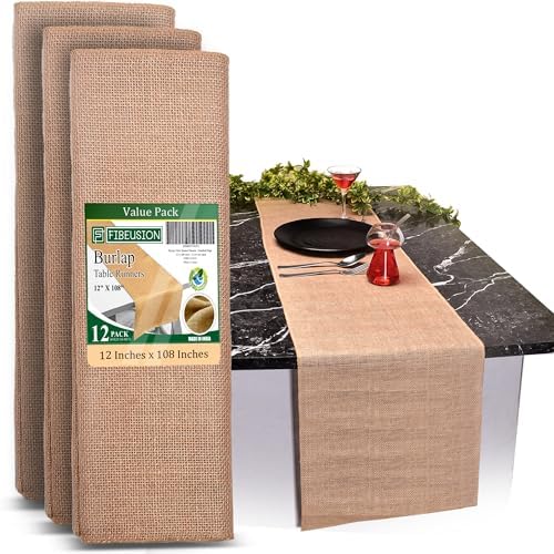 Fibeusion Burlap Table Runners Pack of 12 12x108