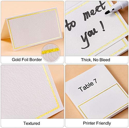 100Pcs Premium Place Cards with Gold Foil Border