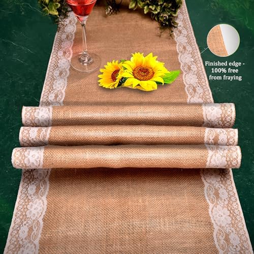 Fibeusion Burlap Lace Table Runner Pack of 6 12x108