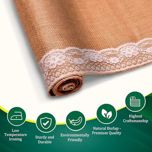 Fibeusion Burlap Lace Table Runner Pack of 6 12x108