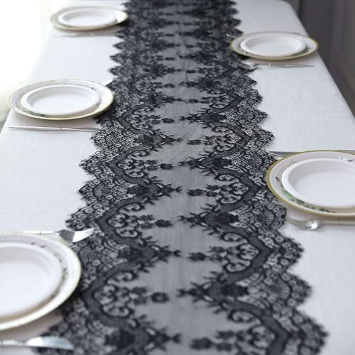 Efavormart Black Premium Lace Table Runner 15x117