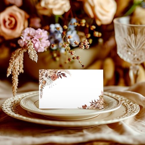 Whaline 50Pcs Floral Tented Place Cards for Weddings and Events
