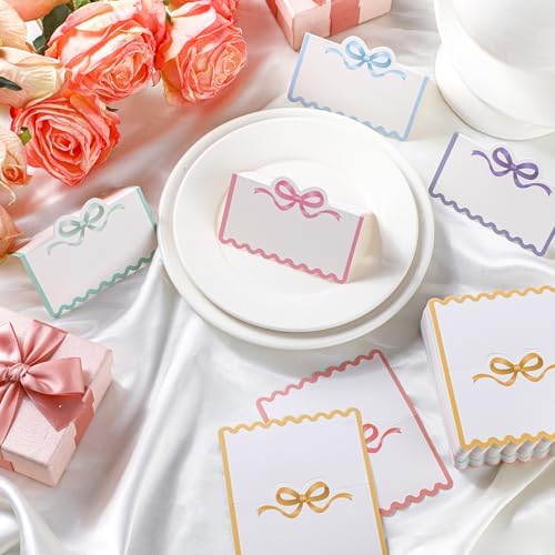 Eersida 100 Pcs Pastel Bow Place Cards Cute Scalloped Knot