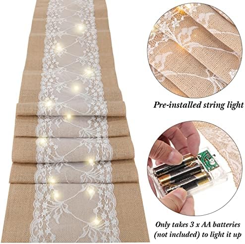 Xinnun 6 Pcs Burlap Table Runner with Lights