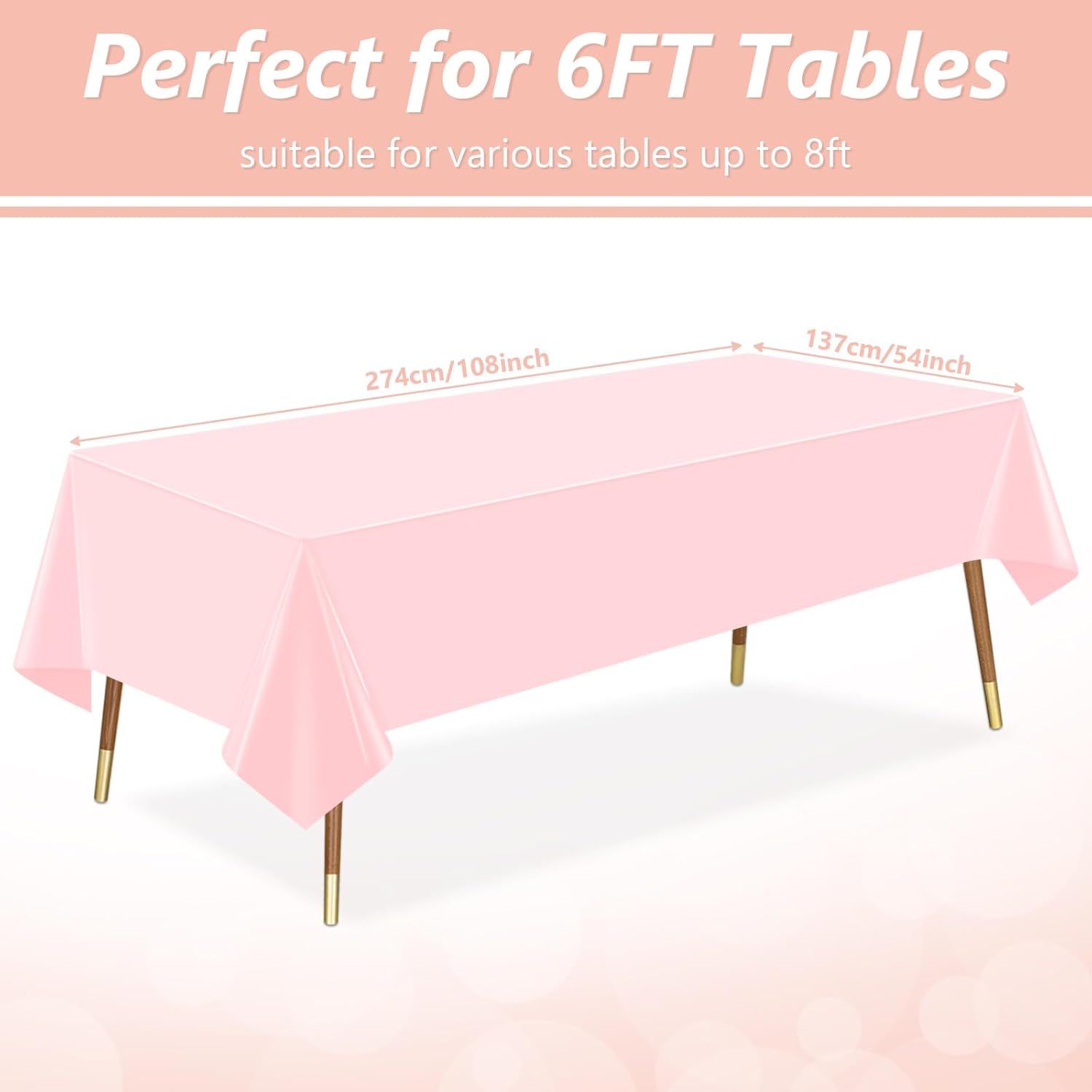 3 Pack Pink Plastic Table Cloths for 8 Foot Table