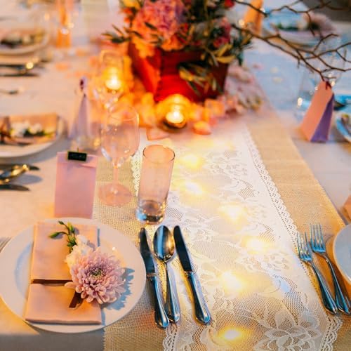 Xinnun 6 Pack Burlap Table Runner with LED Lights