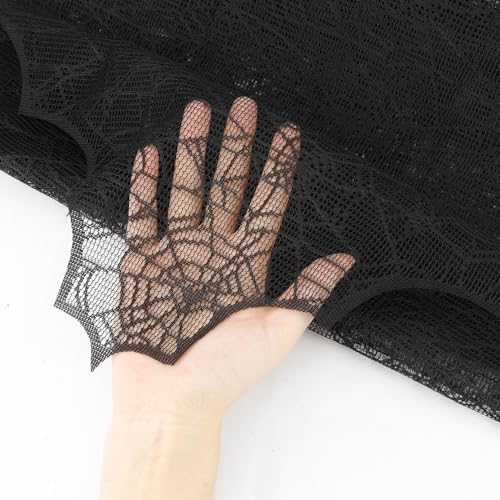 Black Lace Spider Webs Table Runner - 18x72 Inches Halloween Decor