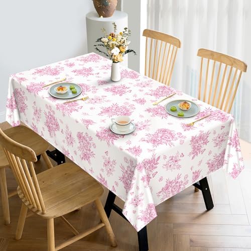 Arquiel Rustic Pink Floral Waterproof Tablecloth 60x120 Inch