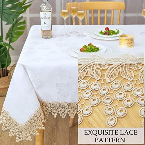 BrekSdat Beige Lace Tablecloth Waterproof Oilproof Spillproof Rectangle Farmhouse Cover