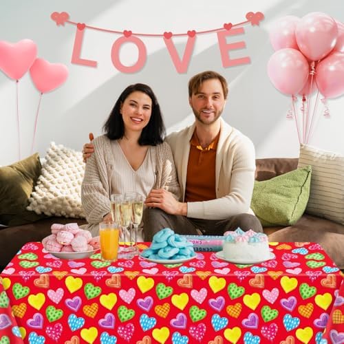 4 Pack Red Heart Tablecloths for Wedding Day 51x86in