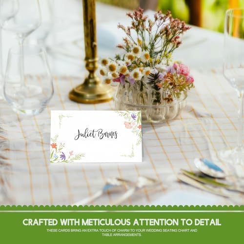 50pcs Double-Sided Foldable Place Cards with Floral Design