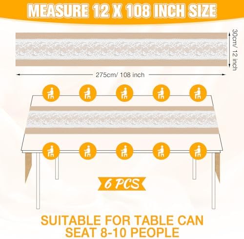 Xinnun 6 Pack Burlap Table Runner with LED Lights