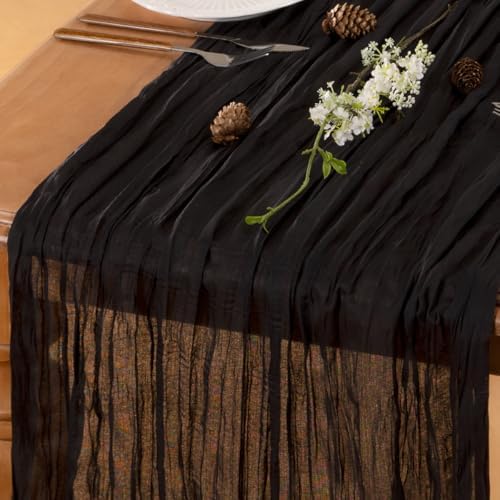 LINXTAR Black Boho Cheesecloth Table Runner 10FT
