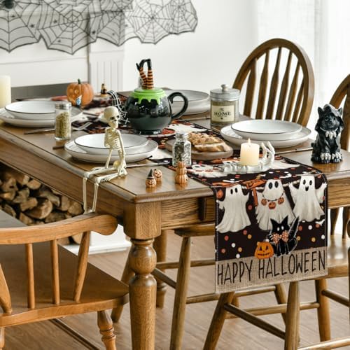 Artoid Mode Halloween Table Runner with Black Cat Design
