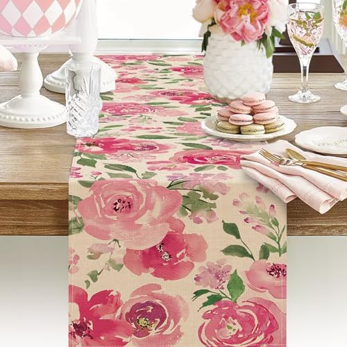 Seliem Pink Peony Flower Table Runner 13x72 Inches