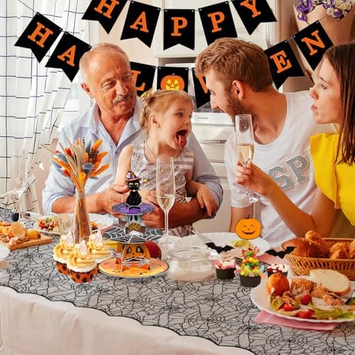 Halloween Table Runner 72 Inch Black Lace Spider Web