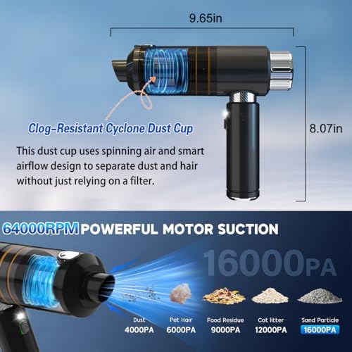 Handheld Car Cleaner with Brushless Motor and 16000PA Suction Power