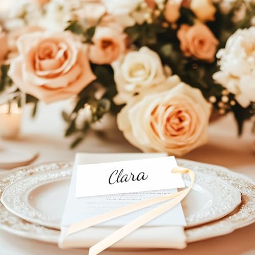 50 Pcs Blank Wedding Place Cards with Slinky Ribbons