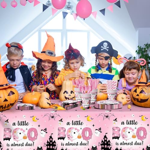 Pink Halloween Baby Shower Tablecloth Set 3Pcs