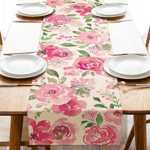 Seliem Pink Peony Flower Table Runner 13x72 Inches
