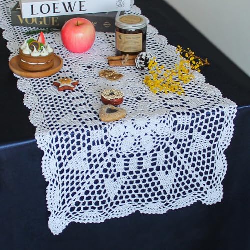 Kilofly Handmade Crochet Lace Table Runner 15x36 Inch White