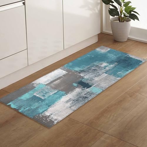 Libaoge Teal Kitchen Rugs and Mats Set of 2
