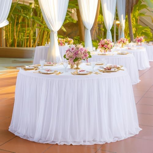 Suppromo White Round Tulle Tablecloths 72 Inch