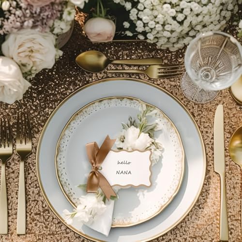 200 Pcs Scallop Name Place Cards with Ribbon for Weddings