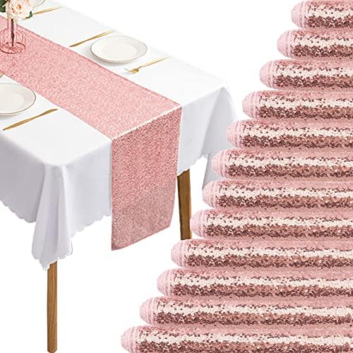 12 Pack Rose Gold Sequin Table Runner 12x108 Inch