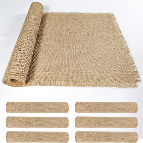 6 Pack 13 x 72 Inch Tassel Burlap Table Runners
