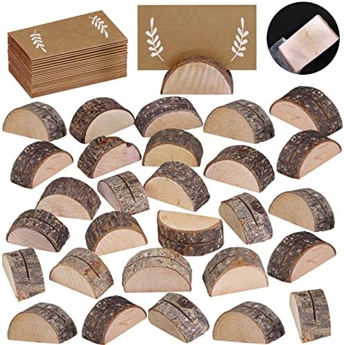 30 Pcs Rustic Wood Place Card Holders with 32 Pcs Kraft Tented Cards