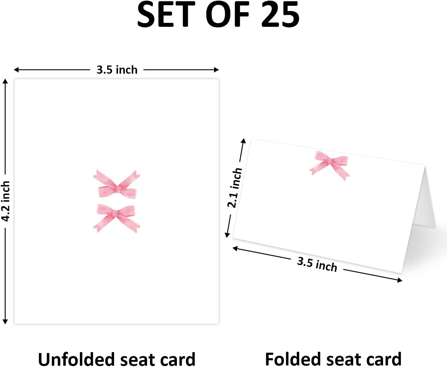 Pink Bow Place Cards Set of 25 for Wedding Reception