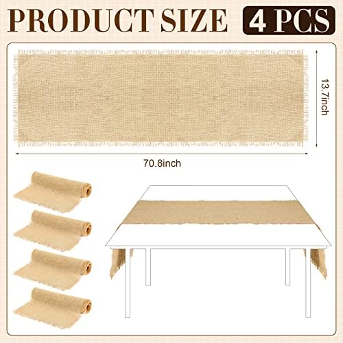 4 Pcs Burlap Table Runners for Farmhouse Decor