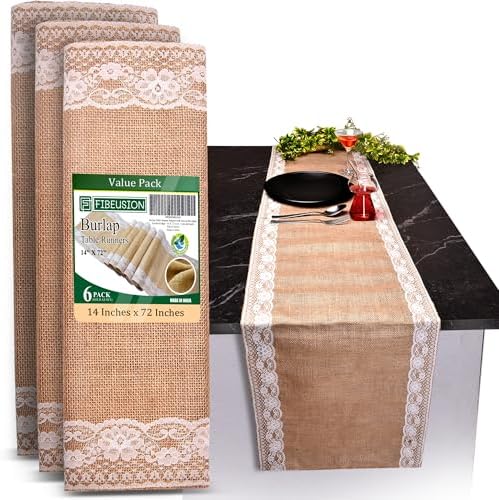 Fibeusion Burlap Lace Table Runner Pack of 6 14x72