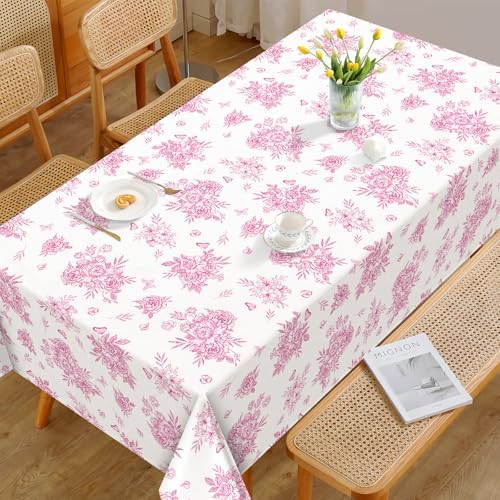 Arquiel Rustic Pink Floral Waterproof Tablecloth 60x120 Inch
