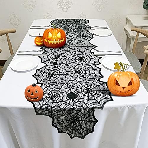 Halloween Table Runner - Black Lace Spider Web for Decor