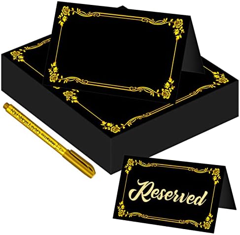 100 Pcs Black Place Cards with Gold Pen for Weddings